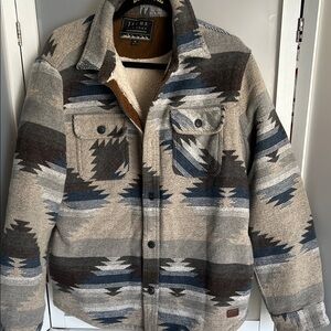 Jachs ny wool blend Sherpa jacket grey blue Aztec M mens